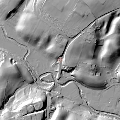Shaded relief map of the ground around ST137HH, computed from Environment Agency LiDAR. The ground here sits at about 146 m above sea level and falls 47 m across the surrounding 800 m. Surface water reaching this point runs off ground lying to the north-north-east, 35.9 m higher.