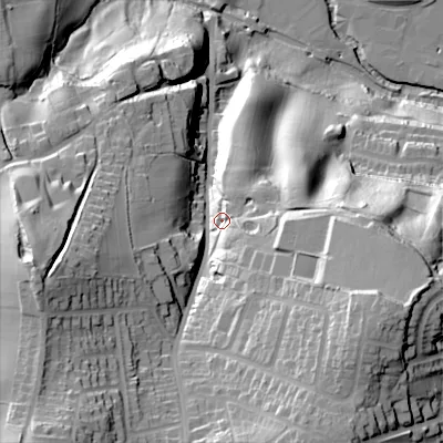 Shaded relief map of the ground around ST137HN, computed from Environment Agency LiDAR. The ground here sits at about 168 m above sea level and falls 66 m across the surrounding 800 m. Surface water reaching this point runs off ground lying to the east-south-east, 33.4 m higher.