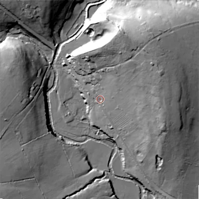 Shaded relief map of the ground around ST137PR, computed from Environment Agency LiDAR. The ground here sits at about 249 m above sea level and falls 46 m across the surrounding 800 m. Surface water reaching this point runs off ground lying to the north-east, 30.9 m higher.