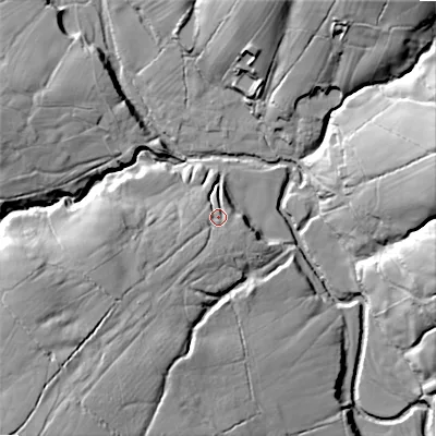 Shaded relief map of the ground around ST137RW, computed from Environment Agency LiDAR. The ground here sits at about 272 m above sea level and falls 53 m across the surrounding 800 m. Surface water reaching this point runs off ground lying to the south-west, 39.9 m higher.