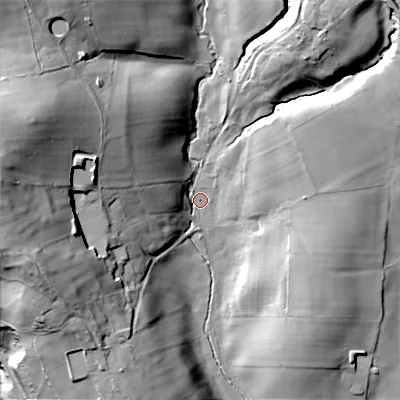 Shaded relief map of the ground around ST138PN, computed from Environment Agency LiDAR. The ground here sits at about 163 m above sea level and falls 51 m across the surrounding 800 m. Surface water reaching this point runs off ground lying to the west-north-west, 39.7 m higher.