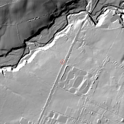 Shaded relief map of the ground around ST138TT, computed from Environment Agency LiDAR. The ground here sits at about 245 m above sea level and falls 78 m across the surrounding 800 m. Surface water reaching this point runs off ground lying to the south-east, 48.0 m higher.
