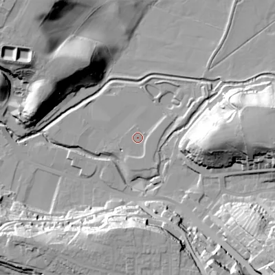 Shaded relief map of the ground around ST138YG, computed from Environment Agency LiDAR. The ground here sits at about 155 m above sea level and falls 36 m across the surrounding 800 m. Surface water reaching this point runs off ground lying to the south-south-east, 2.0 m higher.