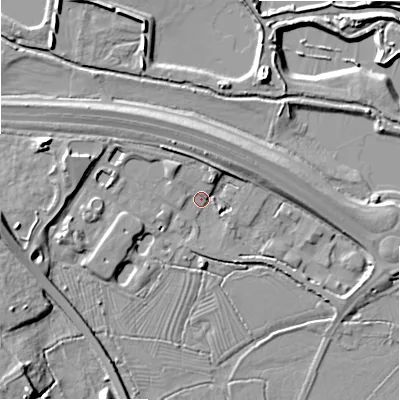 Shaded relief map of the ground around ST145AA, computed from Environment Agency LiDAR. The ground here sits at about 78 m above sea level and falls 14 m across the surrounding 800 m. Surface water reaching this point runs off ground lying to the north-east, 5.8 m higher.