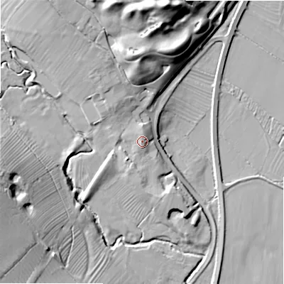Shaded relief map of the ground around ST145BL, computed from Environment Agency LiDAR. The ground here sits at about 91 m above sea level and falls 26 m across the surrounding 800 m. Surface water reaching this point runs off ground lying to the north, 0.9 m higher.