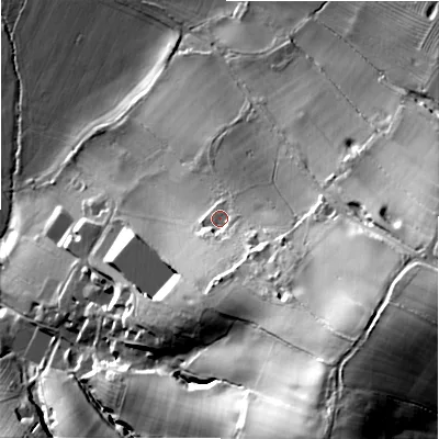 Shaded relief map of the ground around ST145BP, computed from Environment Agency LiDAR. The ground here sits at about 106 m above sea level and falls 57 m across the surrounding 800 m. Surface water reaching this point runs off ground lying to the south-east, 20.0 m higher.
