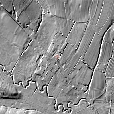 Shaded relief map of the ground around ST145EA, computed from Environment Agency LiDAR. The ground here sits at about 103 m above sea level and falls 21 m across the surrounding 800 m. Surface water reaching this point runs off ground lying to the north-north-east, 11.5 m higher.