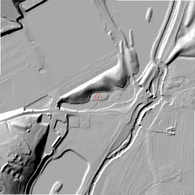 Shaded relief map of the ground around ST145JS, computed from Environment Agency LiDAR. The ground here sits at about 86 m above sea level and falls 34 m across the surrounding 800 m. Surface water reaching this point runs off ground lying to the south-west, 30.0 m higher.