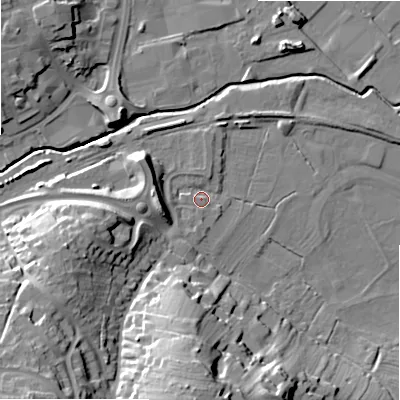 Shaded relief map of the ground around ST148BA, computed from Environment Agency LiDAR. The ground here sits at about 78 m above sea level and falls 28 m across the surrounding 800 m. Surface water reaching this point runs off ground lying to the south, 23.6 m higher.