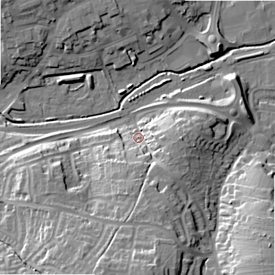Shaded relief map of the ground around ST148BT, computed from Environment Agency LiDAR. The ground here sits at about 84 m above sea level and falls 31 m across the surrounding 800 m. Surface water reaching this point runs off ground lying to the south-south-east, 18.7 m higher.