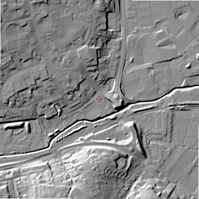 Shaded relief map of the ground around ST148FA, computed from Environment Agency LiDAR. The ground here sits at about 79 m above sea level and falls 22 m across the surrounding 800 m. Surface water reaching this point runs off ground lying to the west-north-west, 8.5 m higher.