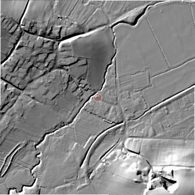 Shaded relief map of the ground around ST148LJ, computed from Environment Agency LiDAR. The ground here sits at about 69 m above sea level and falls 31 m across the surrounding 800 m. Surface water reaching this point runs off ground lying to the north-west, 16.7 m higher.
