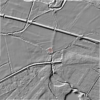 Shaded relief map of the ground around ST148LQ, computed from Environment Agency LiDAR. The ground here sits at about 66 m above sea level and falls 5 m across the surrounding 800 m. Surface water reaching this point runs off ground lying to the north-west, 2.5 m higher.