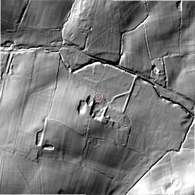 Shaded relief map of the ground around ST148NT, computed from Environment Agency LiDAR. The ground here sits at about 93 m above sea level and falls 32 m across the surrounding 800 m. Surface water reaching this point runs off ground lying to the south-west, 13.3 m higher.