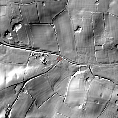 Shaded relief map of the ground around ST148NU, computed from Environment Agency LiDAR. The ground here sits at about 83 m above sea level and falls 22 m across the surrounding 800 m. Surface water reaching this point runs off ground lying to the north-west, 17.3 m higher.
