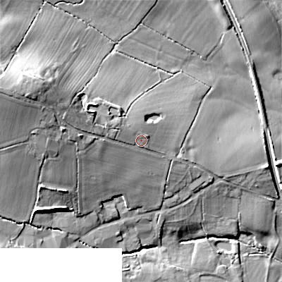 Shaded relief map of the ground around ST148SH, computed from Environment Agency LiDAR. The ground here sits at about 117 m above sea level and falls 29 m across the surrounding 800 m. Surface water reaching this point runs off ground lying to the west-north-west, 13.0 m higher.