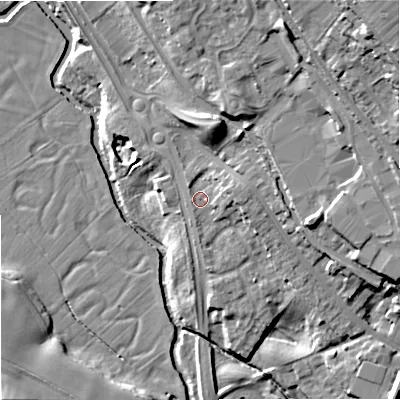 Shaded relief map of the ground around ST150PT, computed from Environment Agency LiDAR. The ground here sits at about 92 m above sea level and falls 30 m across the surrounding 800 m. Surface water reaching this point runs off ground lying to the east-north-east, 3.9 m higher.