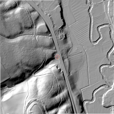 Shaded relief map of the ground around ST150QT, computed from Environment Agency LiDAR. The ground here sits at about 101 m above sea level and falls 61 m across the surrounding 800 m. Surface water reaching this point runs off ground lying to the south-south-west, 49.9 m higher.