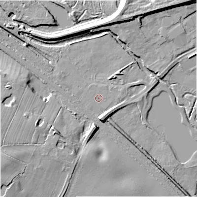 Shaded relief map of the ground around ST150RZ, computed from Environment Agency LiDAR. The ground here sits at about 92 m above sea level and falls 13 m across the surrounding 800 m. The ground contributing surface water to this point lies to the south-south-east.