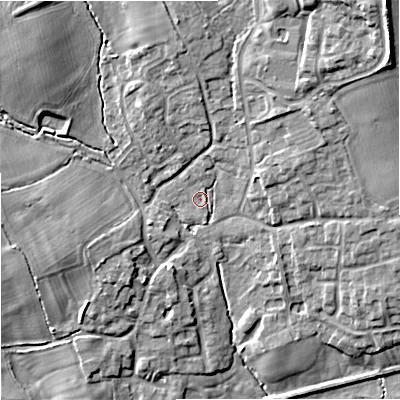 Shaded relief map of the ground around ST150TD, computed from Environment Agency LiDAR. The ground here sits at about 99 m above sea level and falls 16 m across the surrounding 800 m. Surface water reaching this point runs off ground lying to the north-east, 5.5 m higher.
