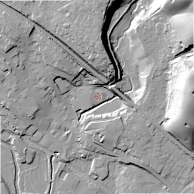 Shaded relief map of the ground around ST158BA, computed from Environment Agency LiDAR. The ground here sits at about 90 m above sea level and falls 43 m across the surrounding 800 m. Surface water reaching this point runs off ground lying to the west-north-west, 1.3 m higher.