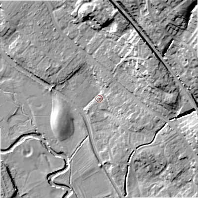 Shaded relief map of the ground around ST158FH, computed from Environment Agency LiDAR. The ground here sits at about 86 m above sea level and falls 31 m across the surrounding 800 m. Surface water reaching this point runs off ground lying to the north-north-east, 19.3 m higher.