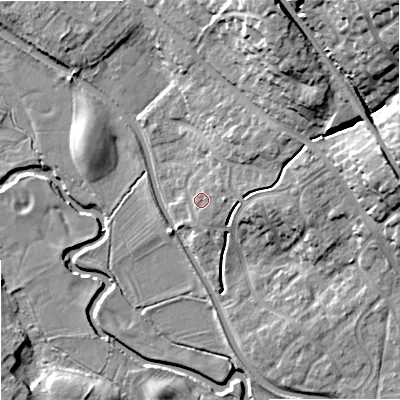 Shaded relief map of the ground around ST158FJ, computed from Environment Agency LiDAR. The ground here sits at about 86 m above sea level and falls 25 m across the surrounding 800 m. Surface water reaching this point runs off ground lying to the north-east, 1.8 m higher.