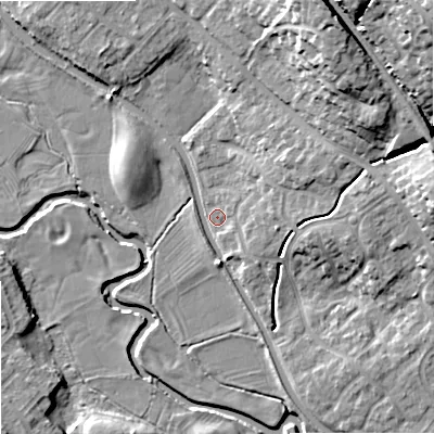 Shaded relief map of the ground around ST158FZ, computed from Environment Agency LiDAR. The ground here sits at about 84 m above sea level and falls 24 m across the surrounding 800 m. Surface water reaching this point runs off ground lying to the east-north-east, 4.0 m higher.