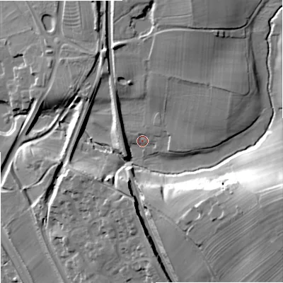 Shaded relief map of the ground around ST158UZ, computed from Environment Agency LiDAR. The ground here sits at about 99 m above sea level and falls 43 m across the surrounding 800 m. Surface water reaching this point runs off ground lying to the east-south-east, 33.6 m higher.