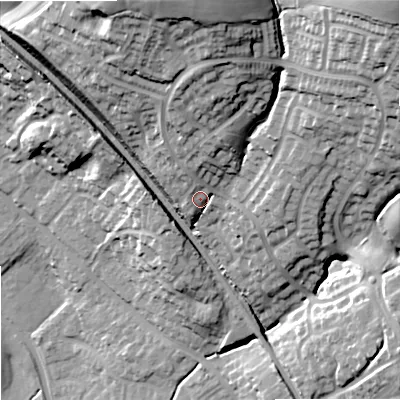Shaded relief map of the ground around ST158XA, computed from Environment Agency LiDAR. The ground here sits at about 103 m above sea level and falls 47 m across the surrounding 800 m. Surface water reaching this point runs off ground lying to the north, 6.7 m higher.