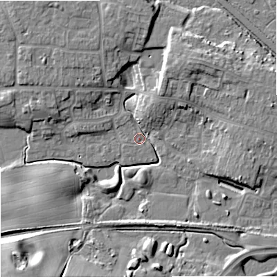 Shaded relief map of the ground around ST161FW, computed from Environment Agency LiDAR. The ground here sits at about 76 m above sea level and falls 17 m across the surrounding 800 m. Surface water reaching this point runs off ground lying to the north-north-east, 8.2 m higher.