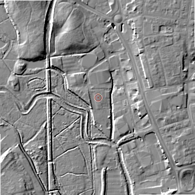 Shaded relief map of the ground around ST162RF, computed from Environment Agency LiDAR. The ground here sits at about 76 m above sea level and falls 8 m across the surrounding 800 m. Surface water reaching this point runs off ground lying to the west-south-west, 1.0 m higher.