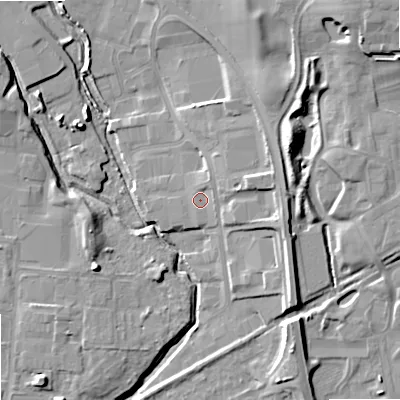 Shaded relief map of the ground around ST163HS, computed from Environment Agency LiDAR. The ground here sits at about 83 m above sea level and falls 17 m across the surrounding 800 m. Surface water reaching this point runs off ground lying to the north-east, 1.7 m higher.