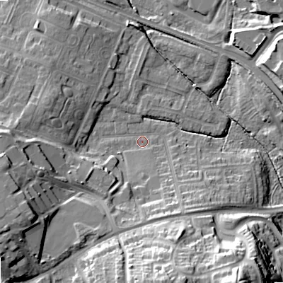 Shaded relief map of the ground around ST163SE, computed from Environment Agency LiDAR. The ground here sits at about 78 m above sea level and falls 28 m across the surrounding 800 m. Surface water reaching this point runs off ground lying to the south, 22.9 m higher.