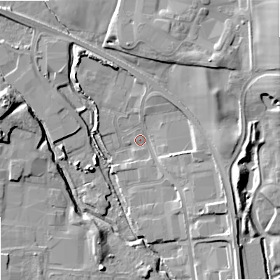 Shaded relief map of the ground around ST163SU, computed from Environment Agency LiDAR. The ground here sits at about 81 m above sea level and falls 19 m across the surrounding 800 m. Surface water reaching this point runs off ground lying to the east, 7.1 m higher.
