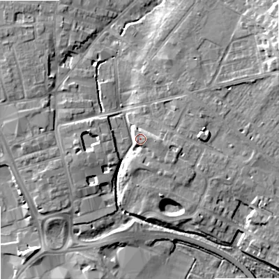 Shaded relief map of the ground around ST163ZG, computed from Environment Agency LiDAR. The ground here sits at about 80 m above sea level and falls 12 m across the surrounding 800 m. Surface water reaching this point runs off ground lying to the east, 5.7 m higher.