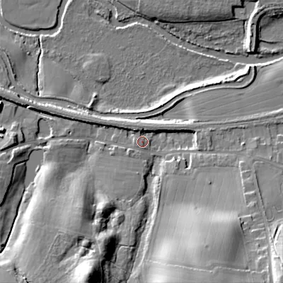 Shaded relief map of the ground around ST170UW, computed from Environment Agency LiDAR. The ground here sits at about 76 m above sea level and falls 24 m across the surrounding 800 m. Surface water reaching this point runs off ground lying to the south-south-west, 19.2 m higher.