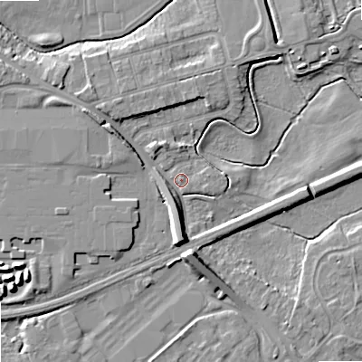 Shaded relief map of the ground around ST174LP, computed from Environment Agency LiDAR. The ground here sits at about 75 m above sea level and falls 10 m across the surrounding 800 m. Surface water reaching this point runs off ground lying to the north-west, 4.5 m higher.
