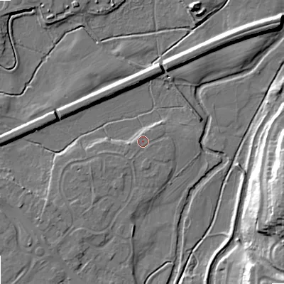 Shaded relief map of the ground around ST174TJ, computed from Environment Agency LiDAR. The ground here sits at about 74 m above sea level and falls 22 m across the surrounding 800 m. Surface water reaching this point runs off ground lying to the south, 0.8 m higher.