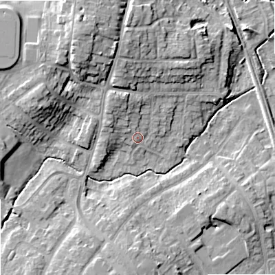 Shaded relief map of the ground around ST179BX, computed from Environment Agency LiDAR. The ground here sits at about 80 m above sea level and falls 18 m across the surrounding 800 m. Surface water reaching this point runs off ground lying to the north-north-west, 5.1 m higher.