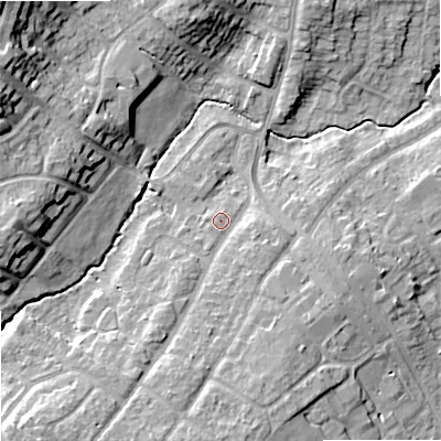Shaded relief map of the ground around ST179QW, computed from Environment Agency LiDAR. The ground here sits at about 83 m above sea level and falls 19 m across the surrounding 800 m. Surface water reaching this point runs off ground lying to the south-south-west, 5.9 m higher.
