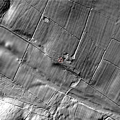 Shaded relief map of the ground around ST180EZ, computed from Environment Agency LiDAR. The ground here sits at about 147 m above sea level and falls 27 m across the surrounding 800 m. Surface water reaching this point runs off ground lying to the north-north-east, 8.4 m higher.