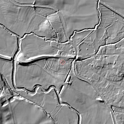 Shaded relief map of the ground around ST180HT, computed from Environment Agency LiDAR. The ground here sits at about 78 m above sea level and falls 18 m across the surrounding 800 m. Surface water reaching this point runs off ground lying to the east-north-east, 2.9 m higher.