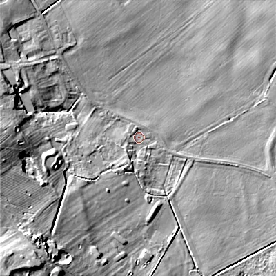 Shaded relief map of the ground around ST180RE, computed from Environment Agency LiDAR. The ground here sits at about 78 m above sea level and falls 26 m across the surrounding 800 m. Surface water reaching this point runs off ground lying to the south-south-west, 3.8 m higher.