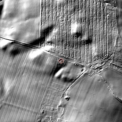 Shaded relief map of the ground around ST180XX, computed from Environment Agency LiDAR. The ground here sits at about 105 m above sea level and falls 29 m across the surrounding 800 m. Surface water reaching this point runs off ground lying to the north-north-east, 0.9 m higher.
