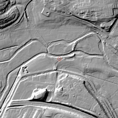 Shaded relief map of the ground around ST180YE, computed from Environment Agency LiDAR. The ground here sits at about 74 m above sea level and falls 22 m across the surrounding 800 m. Surface water reaching this point runs off ground lying to the north-west, 21.4 m higher.