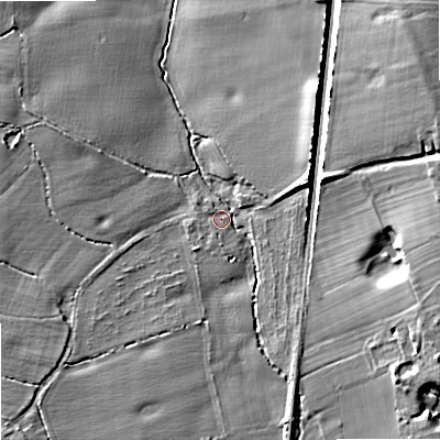Shaded relief map of the ground around ST189AG, computed from Environment Agency LiDAR. The ground here sits at about 82 m above sea level and falls 12 m across the surrounding 800 m. Surface water reaching this point runs off ground lying to the east-south-east, 10.0 m higher.