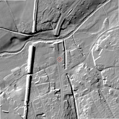 Shaded relief map of the ground around ST195AS, computed from Environment Agency LiDAR. The ground here sits at about 79 m above sea level and falls 12 m across the surrounding 800 m. Surface water reaching this point runs off ground lying to the south-south-west, 10.1 m higher.