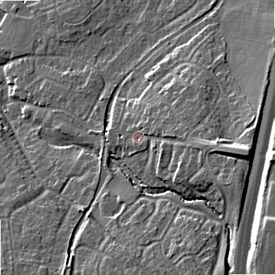 Shaded relief map of the ground around ST195DX, computed from Environment Agency LiDAR. The ground here sits at about 89 m above sea level and falls 18 m across the surrounding 800 m. Surface water reaching this point runs off ground lying to the east, 5.6 m higher.