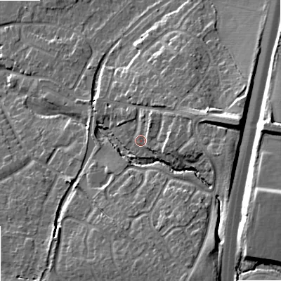 Shaded relief map of the ground around ST195DY, computed from Environment Agency LiDAR. The ground here sits at about 89 m above sea level and falls 17 m across the surrounding 800 m. Surface water reaching this point runs off ground lying to the east, 4.7 m higher.